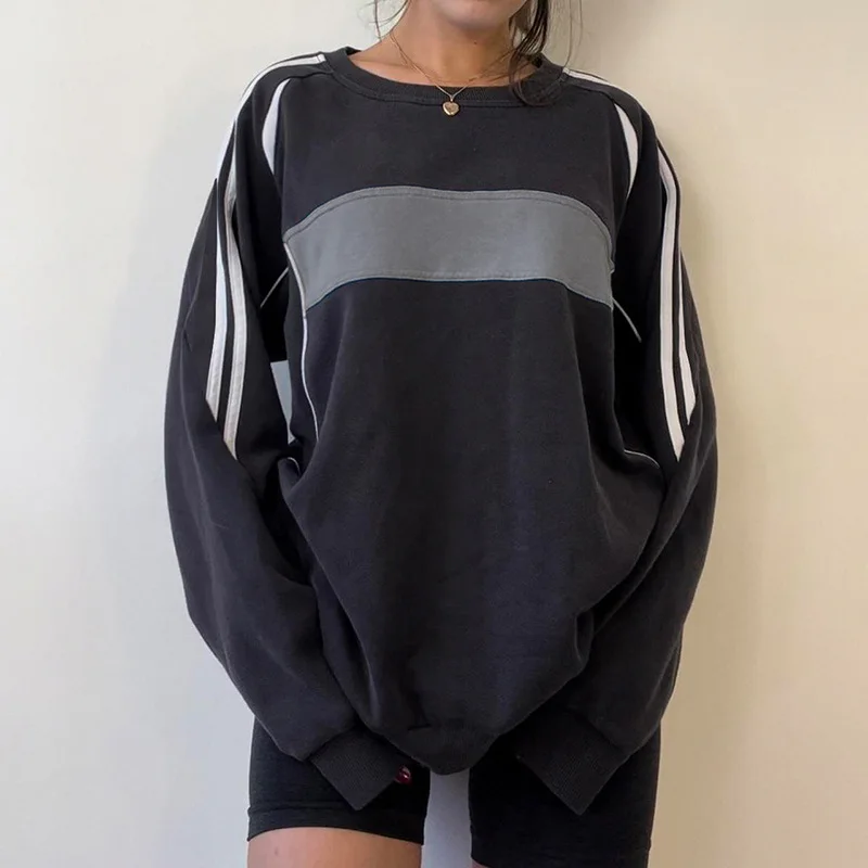 

Women Sweatshirts O Neck Long Sleeve Loose Tops Patchwork Oversized Pullovers Autumn Female Clothing 2023 New in Y2k Sweatshirt