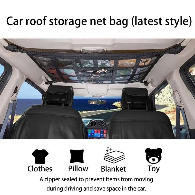 Rete Portaoggetti Da Tetto Per Auto – Organizzatore A Tasca In Maglia Per Campeggio, Viaggi E Van (78x53 Cm)
