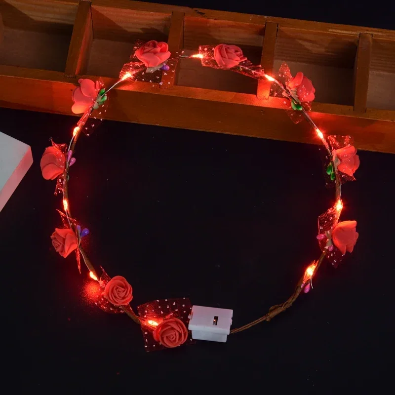 Glowing Flower Wreath LED Light Up Garland Girls Birthday Hairband Princess Crown Luminous Wreath Wedding Christmas Party Decor