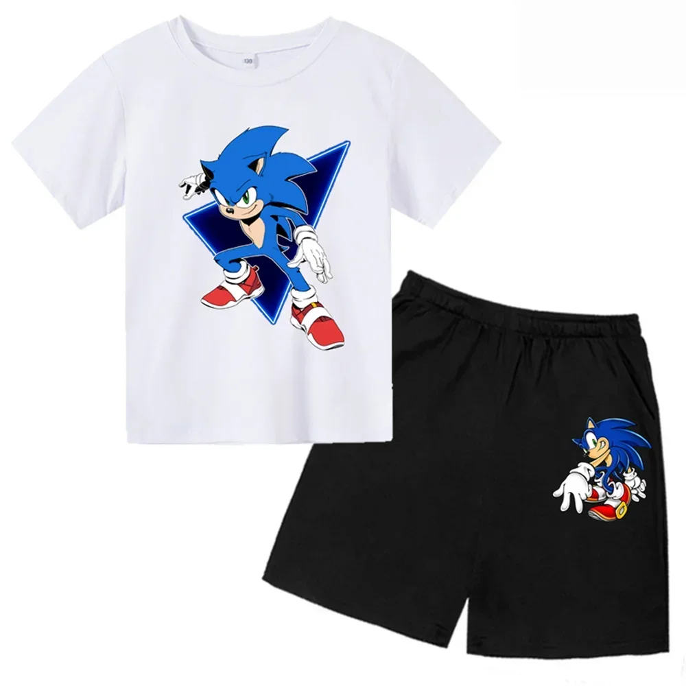Conjunto de 2 piezas de camiseta y pantalones cortos de Sonic de dibujos animados para niño y niña, camiseta deportiva informal de manga corta de verano para niño y niña, ropa para bebé