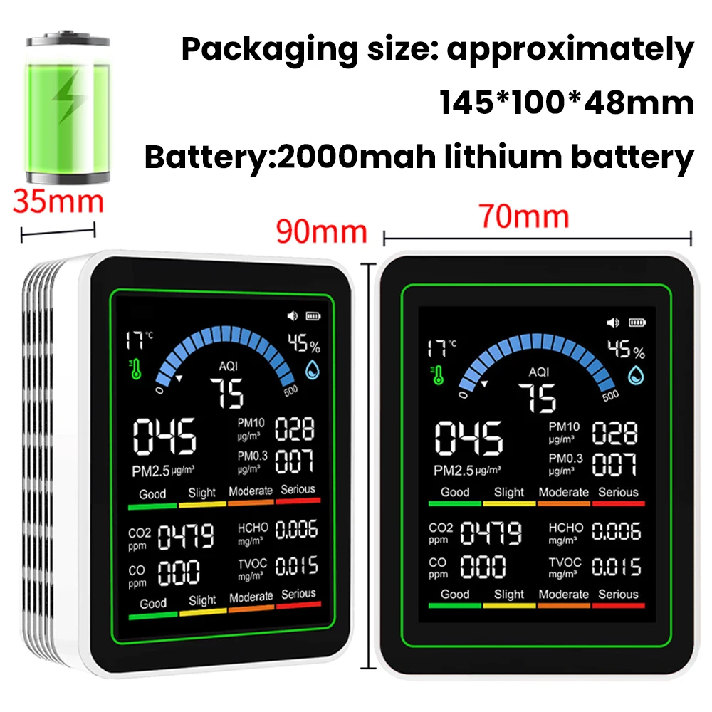 home Newly upgraded 10-in-1 air detector with 24-hour battery life PM2.5 formaldehyde TVOC temperature and humidity CO2 detector