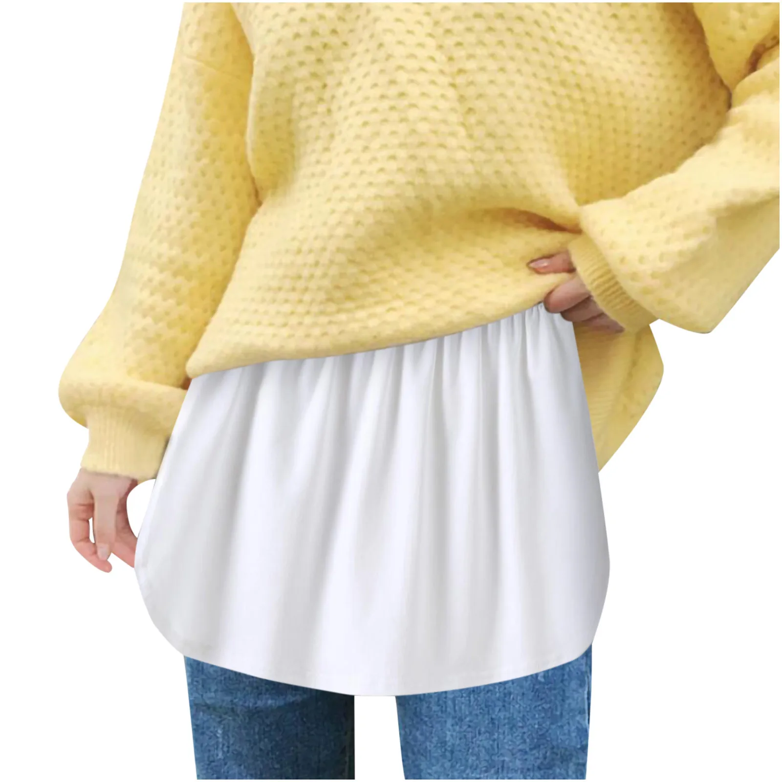 2 Piece Unisex Shirt Adjustable Loose Layering Fake Tops Lower Sweep Half-length Elastic Waist Band False Hemline Kawaii skirt white skirt Skirts