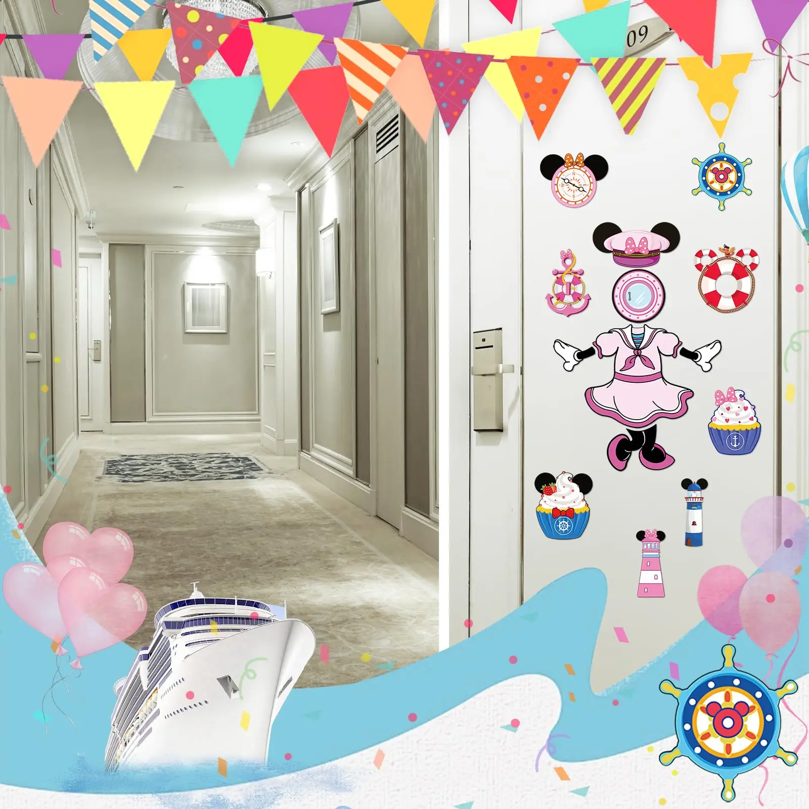Description Picture 3 of itemMouse Cruise Door Decorations - 24 Pcs Large Ship Cabin Magnet Stickers Cute Blue Pink Mice Captain Sea Car Anchor Magnetic