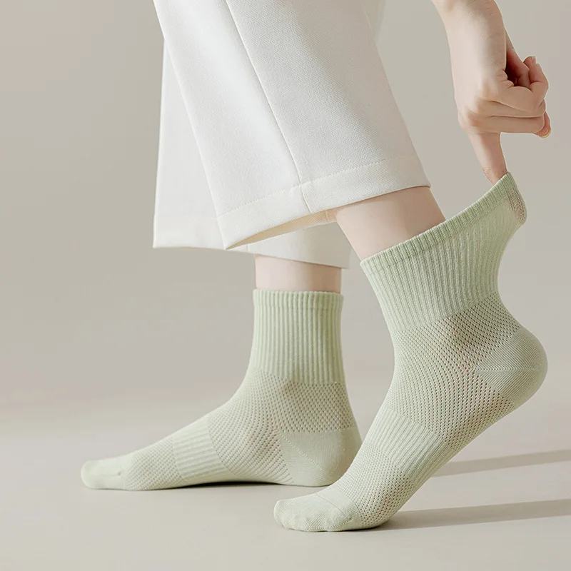 

10pairs/lot Summer Socks For Women Mesh Ventilation Candy Color Cotton Socks Middle Tube Widen The Waist High Resilience