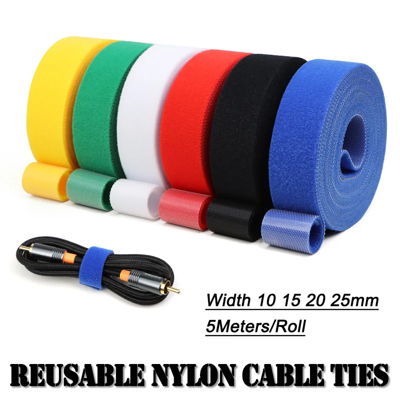 Reusable Nylon Hook and Loop Fastening Cable Ties – 5M Roll, Multi-Width Options for Wire Organizing and DIY Projects