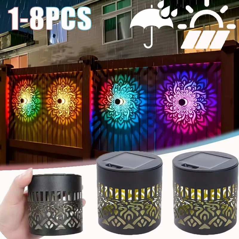 1-8PCS 태양광 만다라 해바라기 벽등 야외 정원 장식 조명 방수 조경등 마당 집 외부용