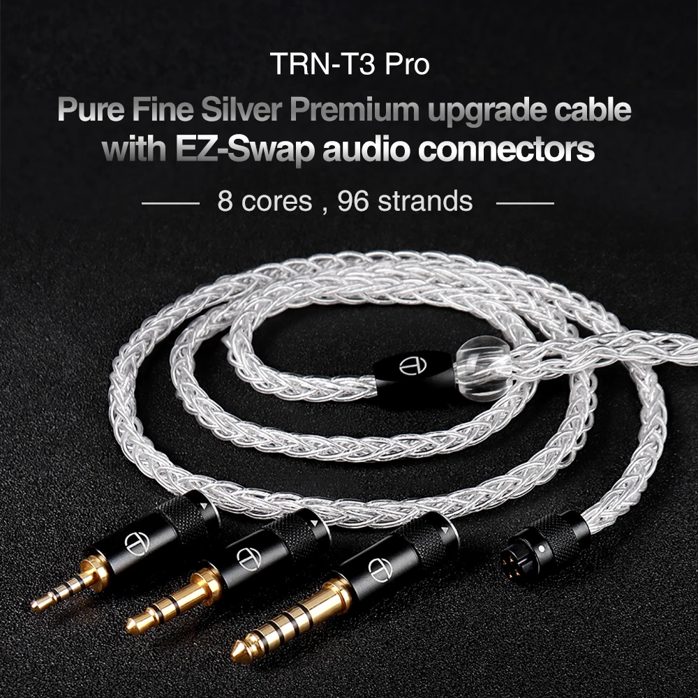 Trn-cabo de Prata Pura para Fones de Ouvido t3 Pro Core 4.4 2.5 3.5 tipo c Mmcx Conector 2pin Fio Atualizado kz Moondrop vx Pro Bax - Image 6