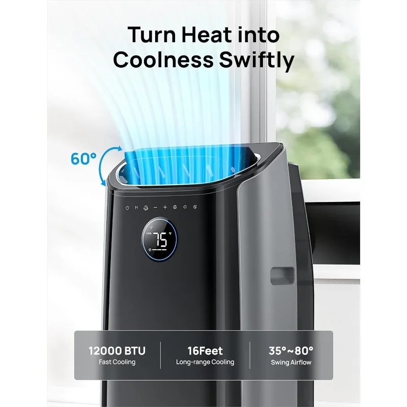 Dreo Portable Air Conditioners,12,000 BTU Air Conditioner Drainage-free Cool 46dB Quiet, APP/Voice/Remote,Timer Fan&Dehumidifier 2