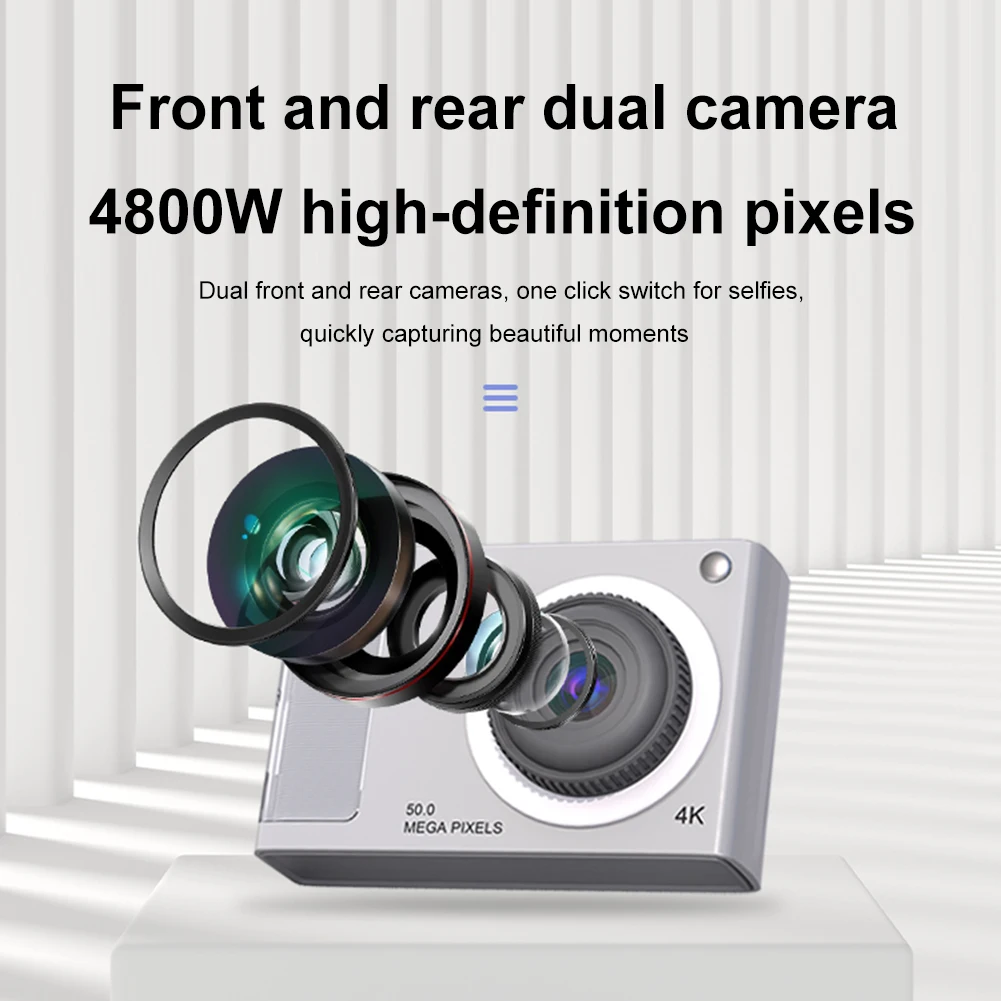 어린이 학생용 필 라이트 카메라, 48MP HD, 2.4 인치 IPS 디스플레이, 16X 줌 비디오 카메라, 흔들림 방지, 4K 휴대용 카메라