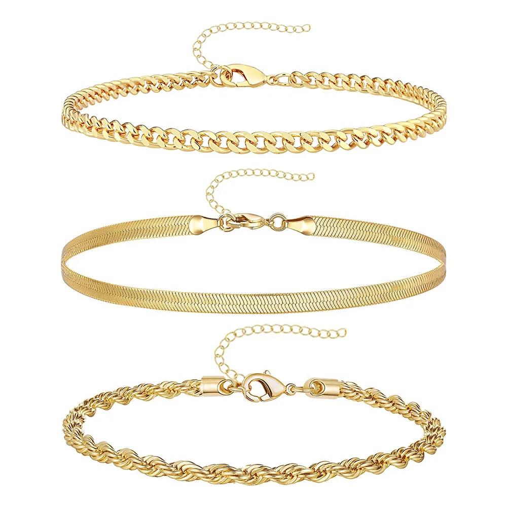 Stainless Steel Anklet Set For Women Snake Twisted Rope Chain On Foot Female Summer Beach Ankle Bracelet Never Fade Jewelry 3Pcs