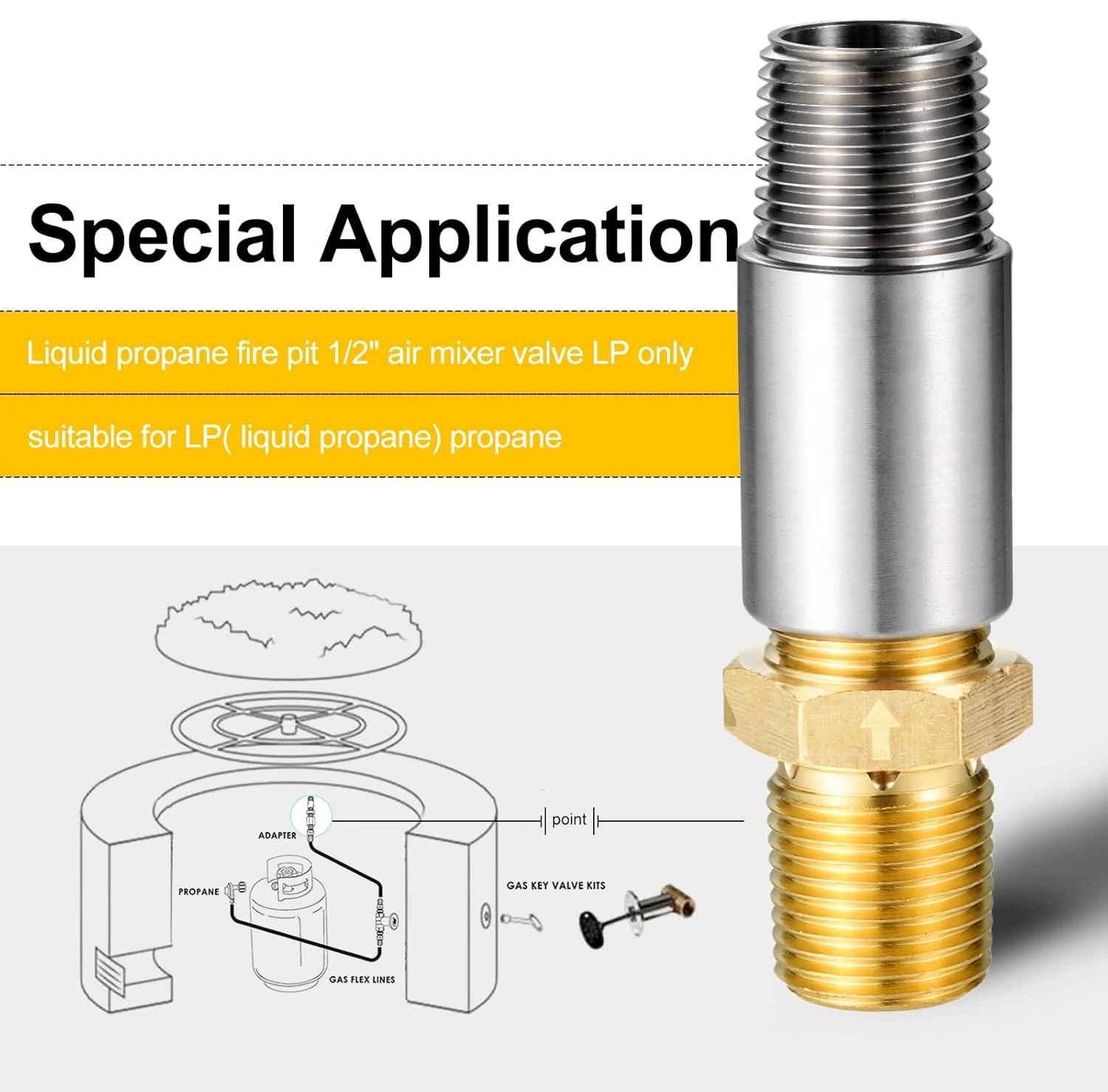 1pc Liquid Propane Gas Fire Pits 1/2" Air Mixer Valve,LP Mixer Valve with High Capacity 150K BTU for DIY Propane Fire Pit