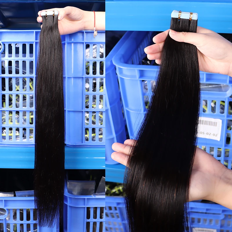 Straight Tape In Extensions 100% Real Human Hair PU Seamless Invisible Skin Weft Vietnamese Raw Hair Natural Black Color 40PCS