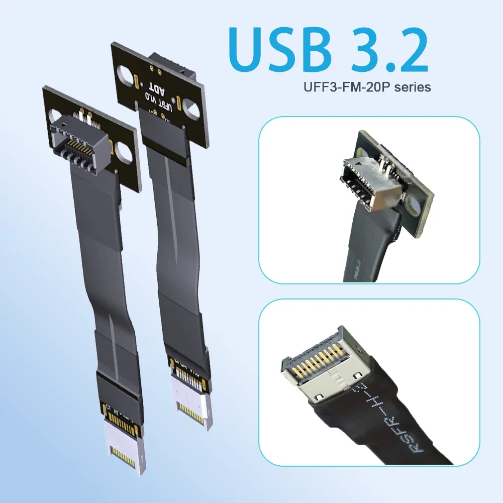 ADT USB 3.2 Gen2 Internal Type-E Male To 20Pin Type-E Female Mainboard Front Rear Case Socket Extender Flat Cable 10G Screw Hole