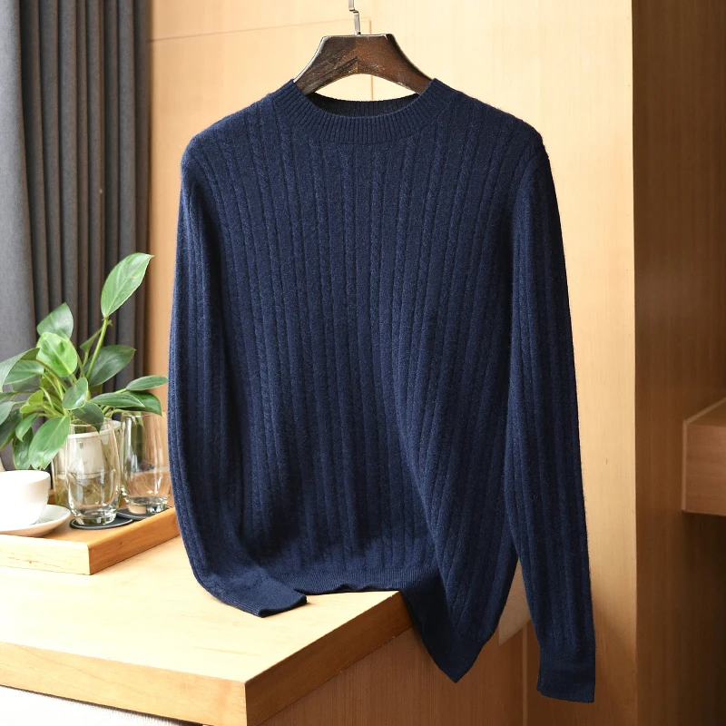 100% Pure Cashmere Sweater Men's O-neck Pullover Spring and Autumn New Twisted Cashmere Sweater Korean Fashion Luxury Jacket