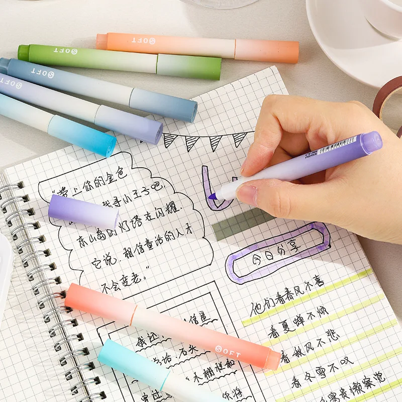 귀여운 펜 컬러 마커 하이라이터 세트, 더블 엔드 파스텔 스테빌로, 카와이 한국 문구 학용품