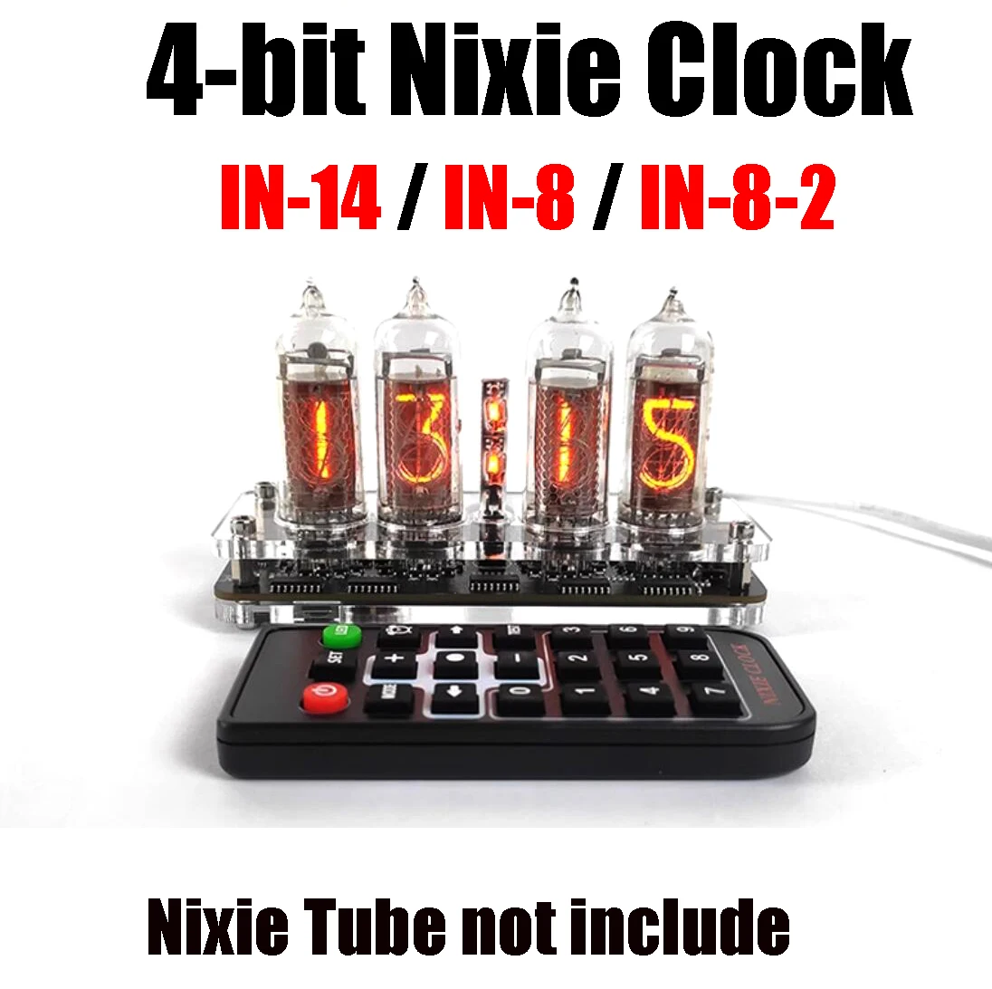 

4bit Nixie Clock IN14 IN8 IN-8-2 Glow Tube Time Base W TYPE-C USB POWER Cable IN-14 IN-8 Digital Display Clock Remote Control