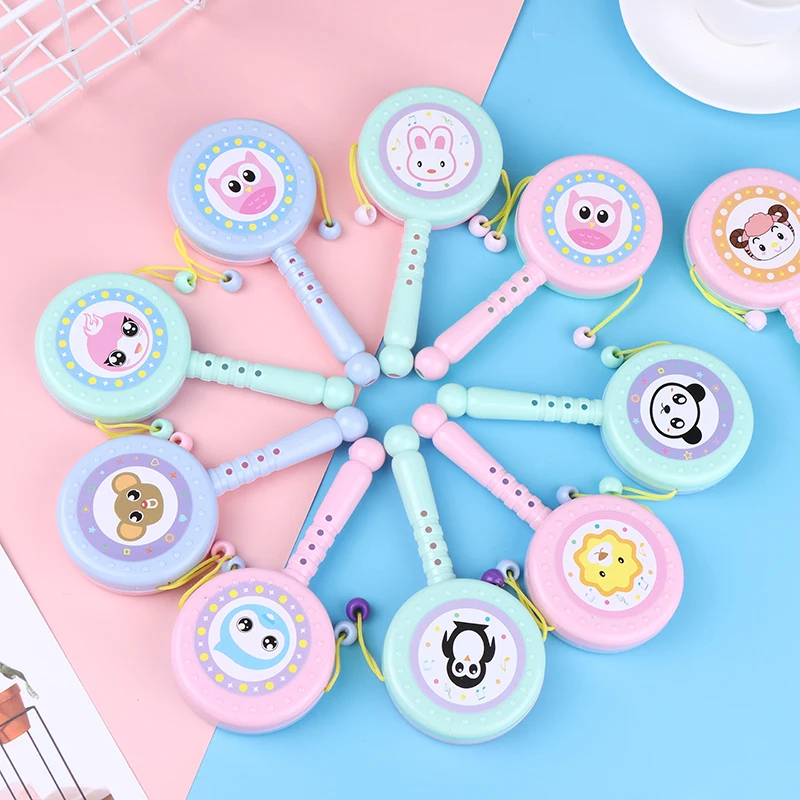 

1Pc Cartoon Animal Rattle Drum Spin Toy Baby Plastic Hand Drum Whistle Toy Children's Early Educational Toys [Random Color]