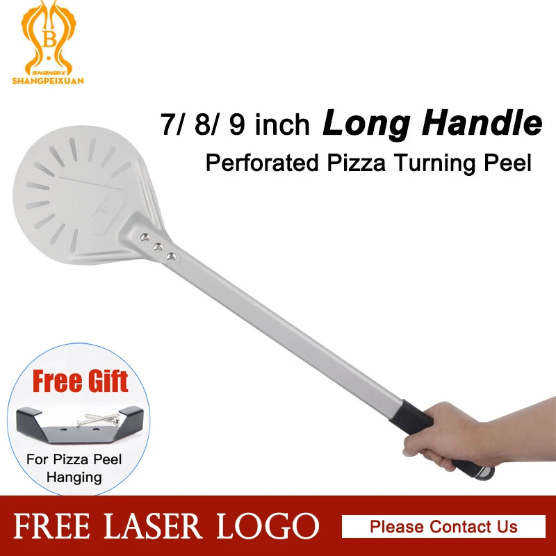 Pizza Peel SHANGPEIXUAN Long Handle 7/ 8/ 9 Inch Perforated Pizza Turning Peel Pizza Shovel Aluminum Peel Non-Slip Handle Tool