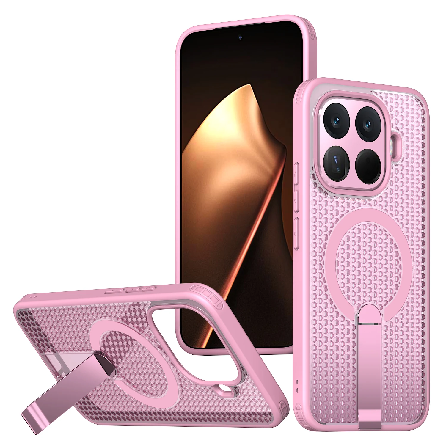 Magnetic Armor Cooling Phone Case with Metal Kickstand and Acrylic Back