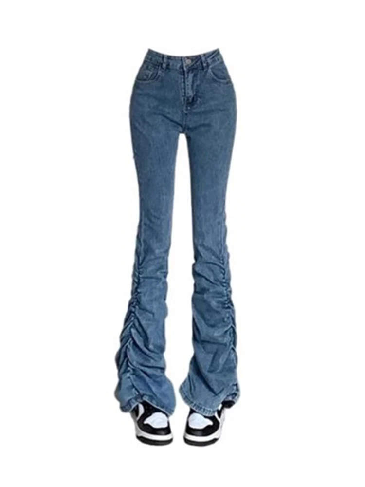 

Базовые штаны Gyaru с заниженной талией, удобные Облегающие расклешенные джинсы, женские модные однотонные джинсовые брюки Y2K в американском стиле ретро