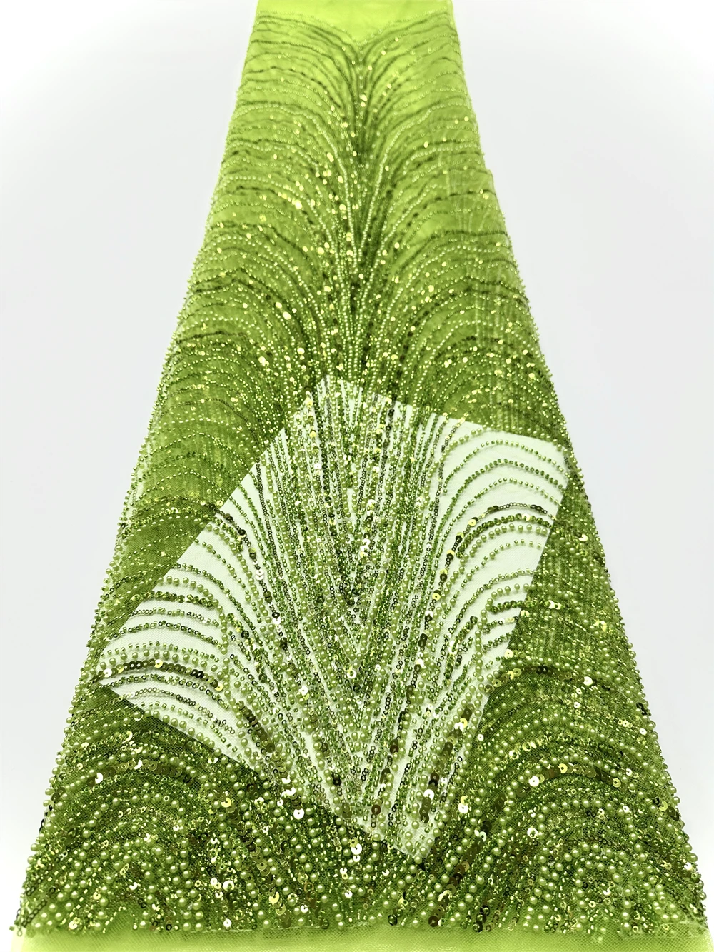 Latest African Sequins Lace Fabric 2025 High Quality Lace Embroidery Beaded Mesh Fabric 5 Yards For Wedding Party Dress