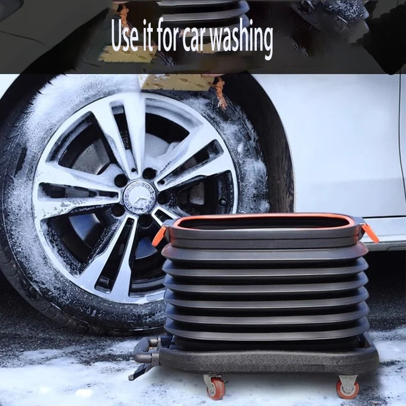 Foldable Car Bucket With Wheel Fishing Basket Versatile 37L Handcart Durable And Portable Extendable Aluminum Handle