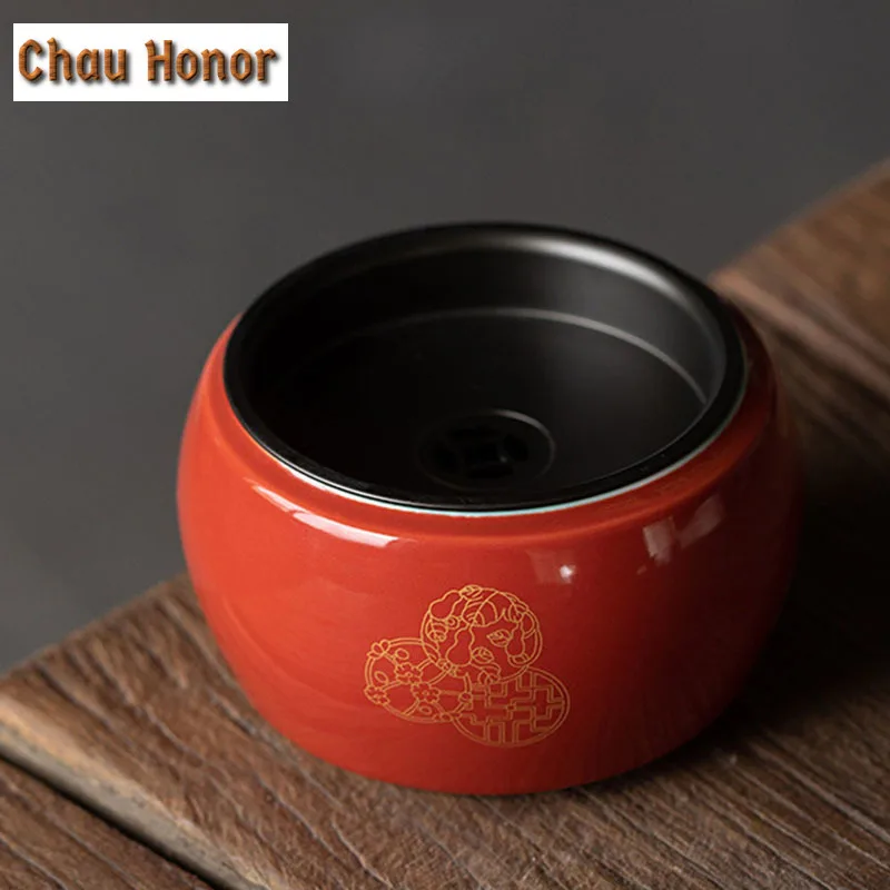 Boutique Palace Red Glaze Art Ceramic Tea Wash Bowl Household Chinese Tin Cover Jian Shui Tea Residue Bucket Tea Ceremony Gifts