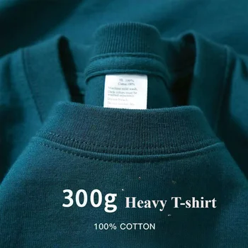 Summer Light Green Heavy Weight 300G Short Sleeved T-shirt Cotton Men's Loose Casual Base Shirt Korean Tee Women's