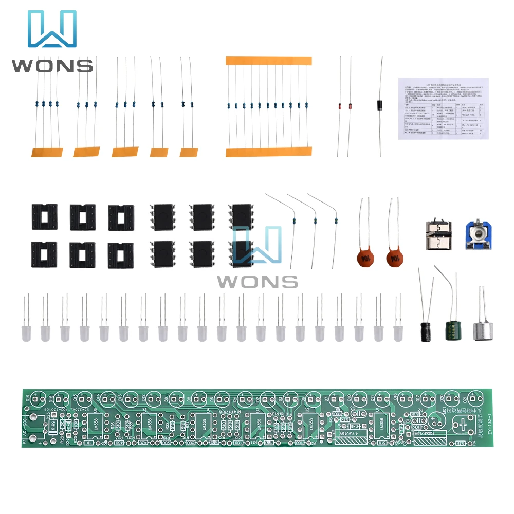 USB Audio Lamp Kit Voice-Controlled Wire-Controlled Music Rhythm lamp Spectrum Level Display Welding Moudle DIY Electronic Kit lm3915 audio diy led level indicator kit