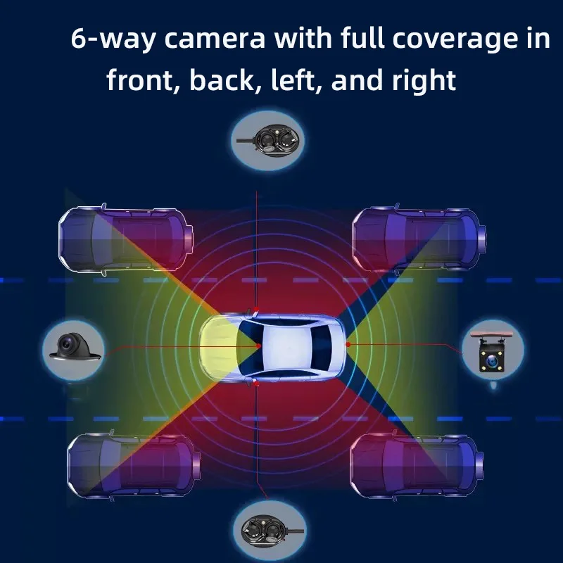 Car six way driving recorder high-definition 360 degree panoramic car image reverse camera blind spot assist system