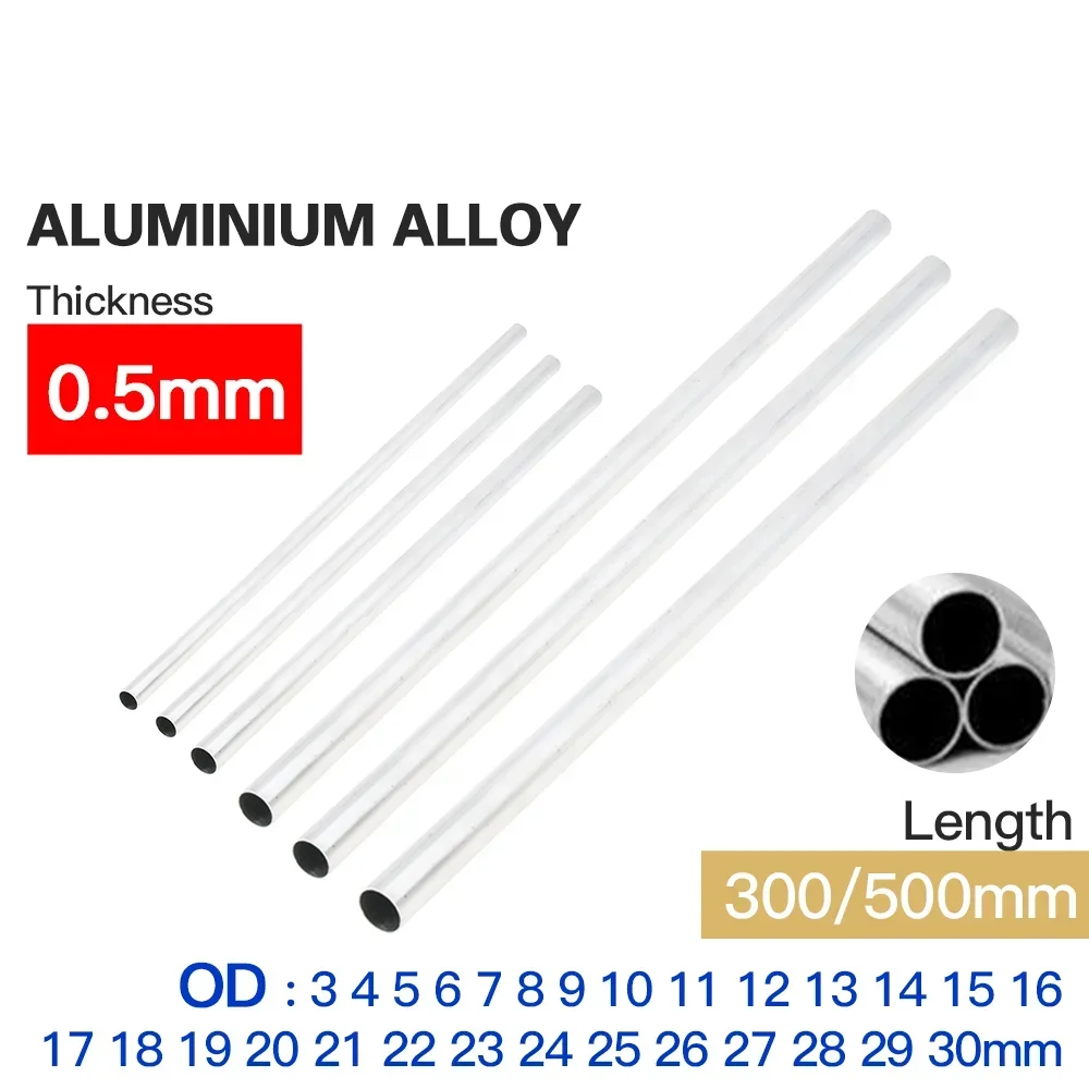 Aluminium Tube 0.5mm Thickness 2-30mm OD Straight 300mm 500mm Long Round 6063 Aluminum Alloy Tube