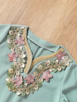 Robe vintage pour fille avec broderie dorée, dentelle motif épi de blé et appliques brodées de fleurs, convient aux enfants de 4 à 12 ans, polyvalente pour la maison, les tenues décontractées et les sorties 6