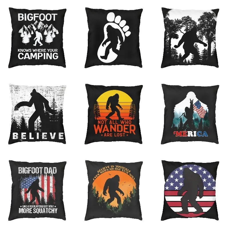 

Bigfoot Knows Where Your Camping Pillow Cover Home Decor Sasquatch Cushion Case Throw Pillow for Sofa Double-sided Printing