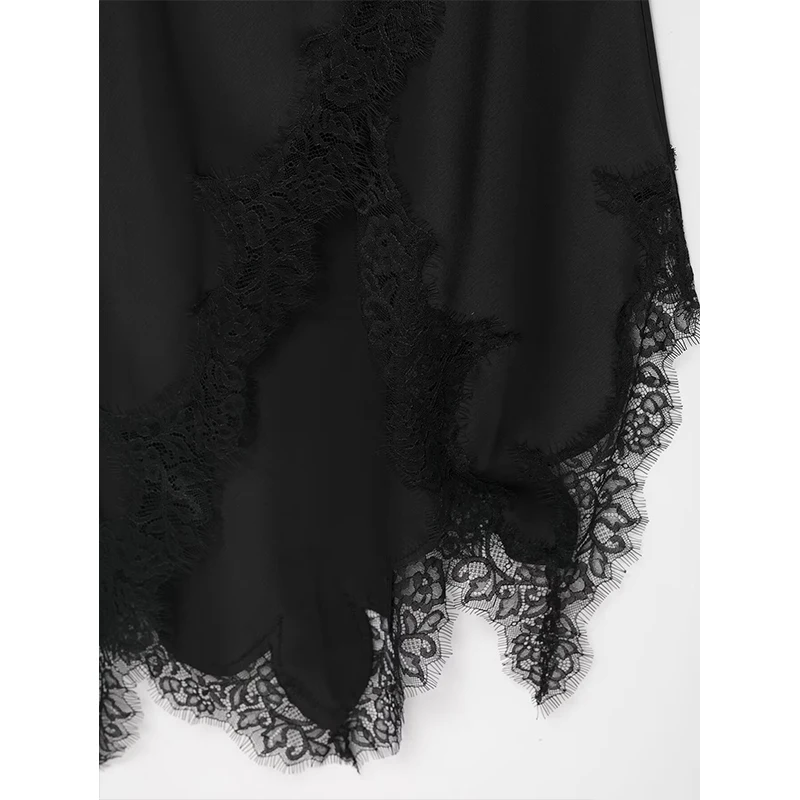 2025 Sexy Lace Spliced Sling Dresses For Women Elegant Sleeveless Backless Irregular Hem Dress Lady Chic Holiday Party Dresses ﻿