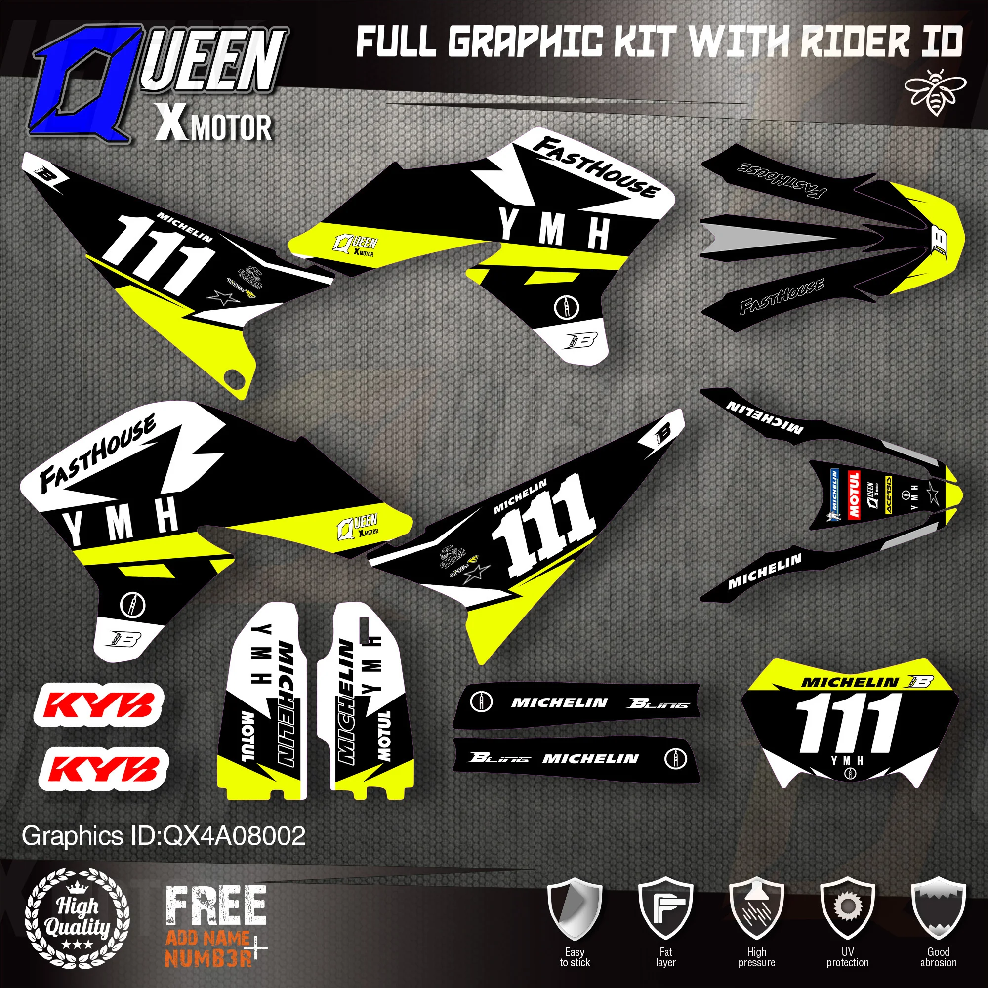 

QUEEN X MOTOR Custom Team Graphics Backgrounds Decals 3M Stickers Kit For YAMAHA 2008-2020 WR250R 002