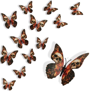 12pcs 3D Skull Butterfly Wall Decals – Gothic Home Decor