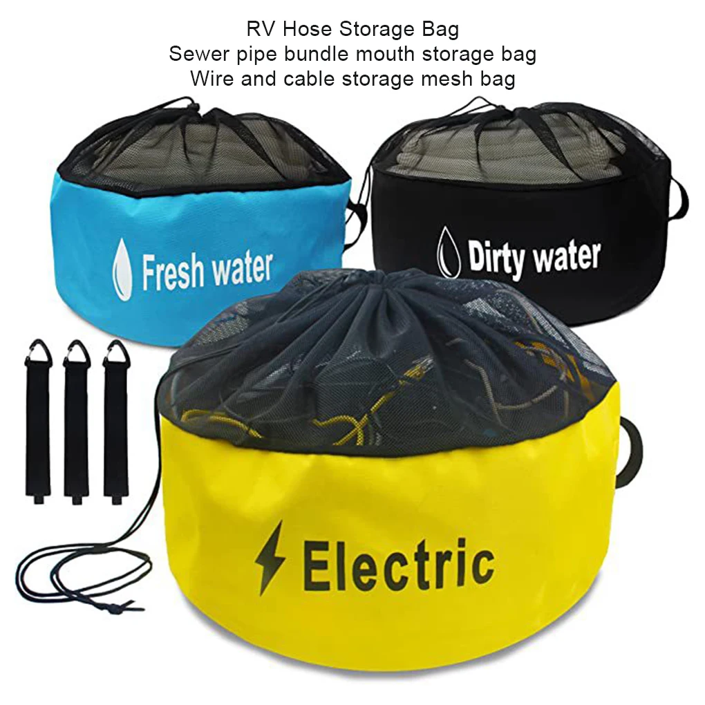 RVs Caravans Motorhome Water Hose Storage Bag Indoor Breathable Drawstring Pouch Hiking Foldable Organizer Yellow