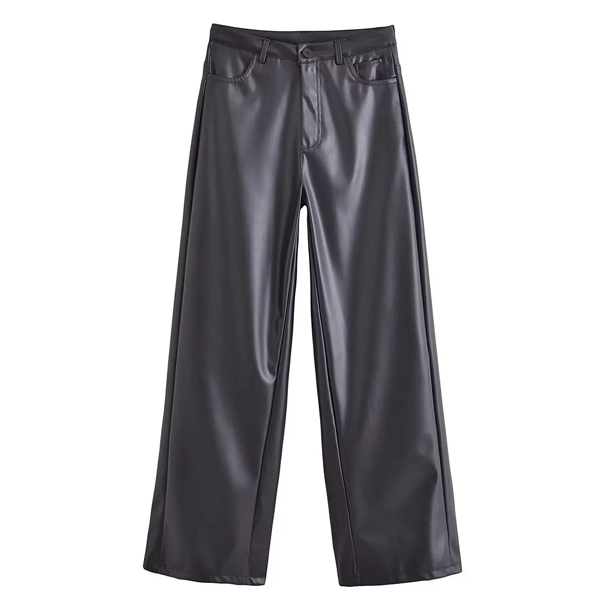 Maxdutti Fashion Girl High Street Leather Pants Winter Trousers Women High Waist Loose Wide Leg Pants Female