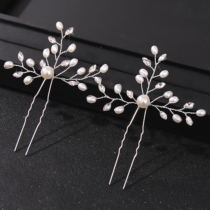 Fashion Crystal Pearl Rhinestone Hairpins Stick Hair Clip For Women Bridal Hair Accessories Party Wedding Clips Jewelry