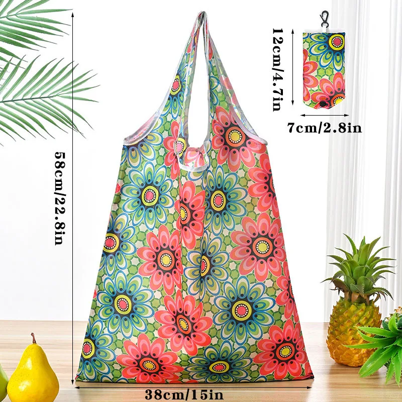 Fashion Foldable Flower Print Shopping Bag Women's Handbags Reusable Grocery Storage Bag Organizer Shopper Polyester Tote Pouch