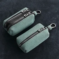 Portable Keychain Wallet for Men Women Large-Capacity Double Zipper Key Pouch Bag Suede Leather Key Case Unisex Coin Purse 1