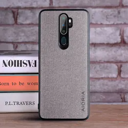 Luxurious Textile Leather Phone Case - Soft TPU & Hard PC保护 for OPPO A5 2020 (Light Gray)