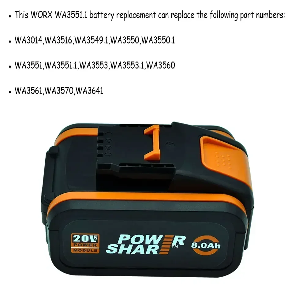 WA3553/WA3551 Worx 20V Akku Ersatz Li-Ion Akku-Elektrowerkzeuge WA3551 WA3572 WA3553 WX390 WX176 WX178 WU268 – Detail 8