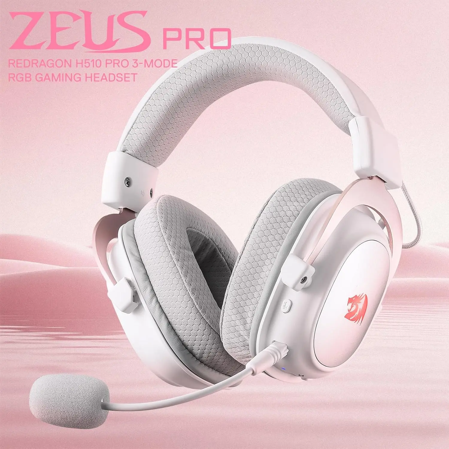 Redragon H510 PRO 3-Mode RGB Gaming 7.1 Surround Sound Headset 53MM Audio Drivers Memory Foam Ear Pads Headphone