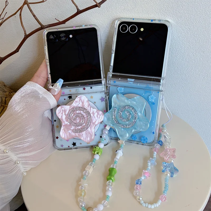 Korean Cute Star Magnetic Phone Case with Magsafe Stand and Hinge Holder