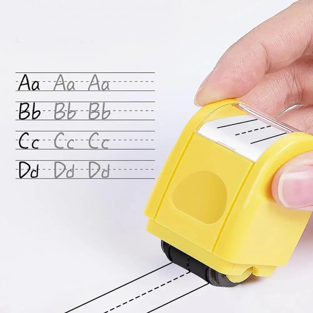 Calligraphy Tool Portable Race Track Stamp for Kids Self Inking Line Road Roller with Dashed Handwriting Lines for Practice