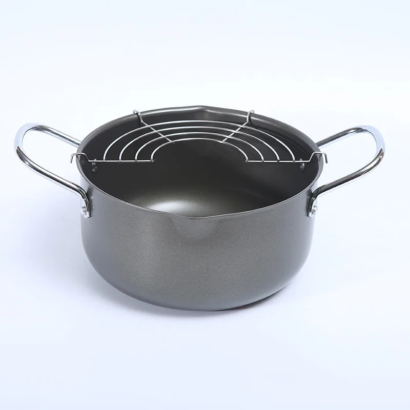 Household Deep Frying Pan Non-stick Pan with Filter Induction Cooker Gas Stove Universal Easy-to-dump Iron Double Ear