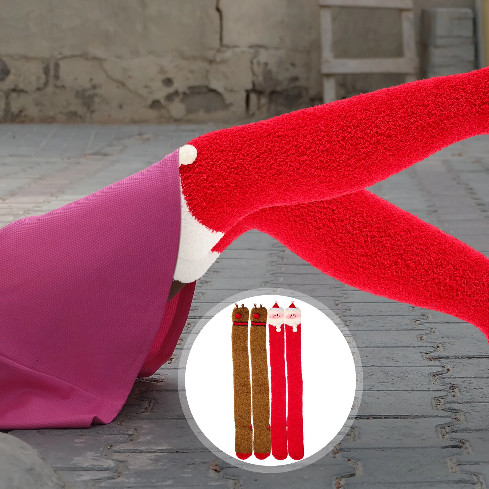 

2 Pairs Thigh Stockings Cute Knee Socks Floor Xmas Cartoon Christmas Polyester Decorative