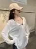 Chic Loose Fit Long Sve T-irt f Open Collar Sun Protection Lightweight Korean Sle Women's Summer New Arrival