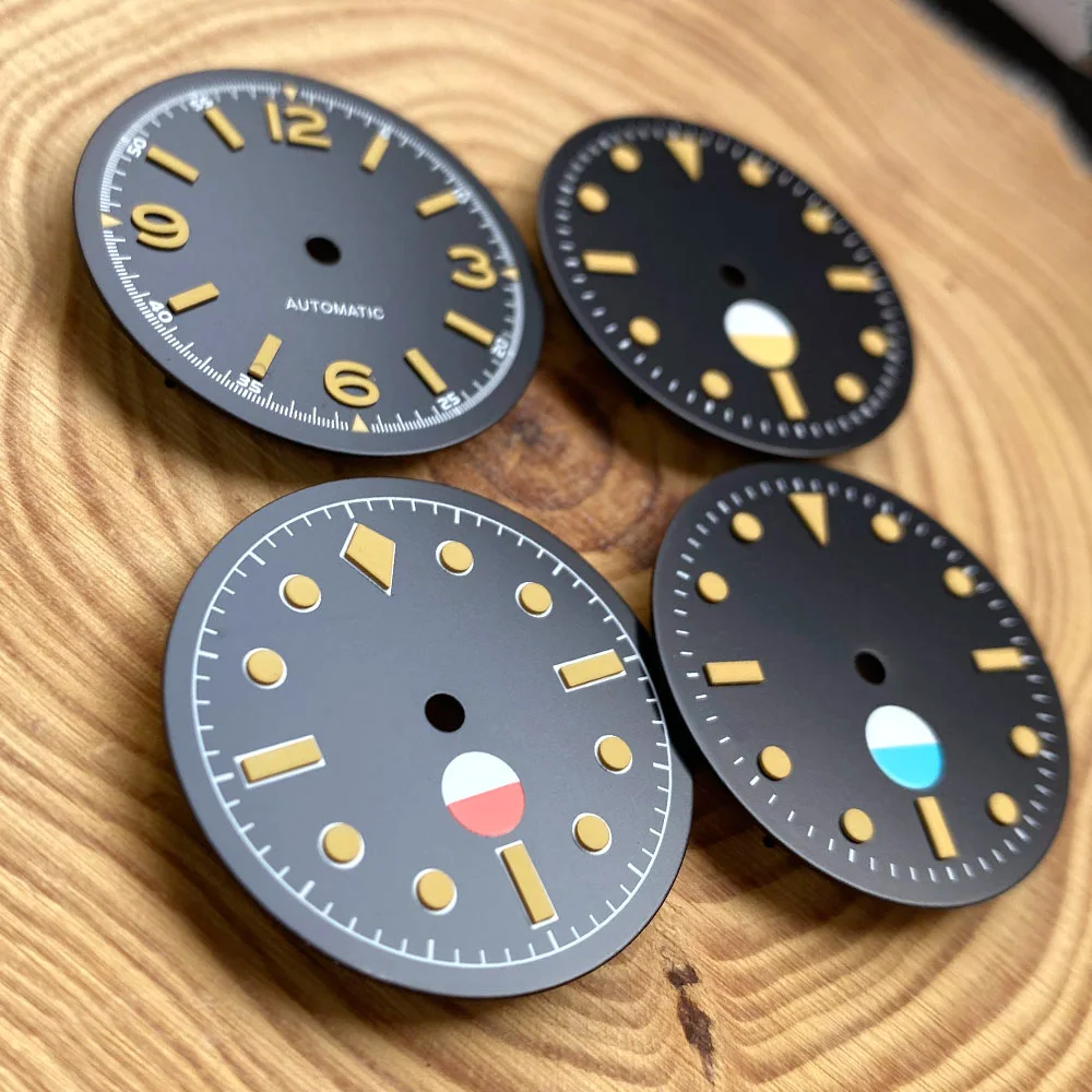 Vintage Black Sterile 29mm Watch Dial with Green Luminous Hands
